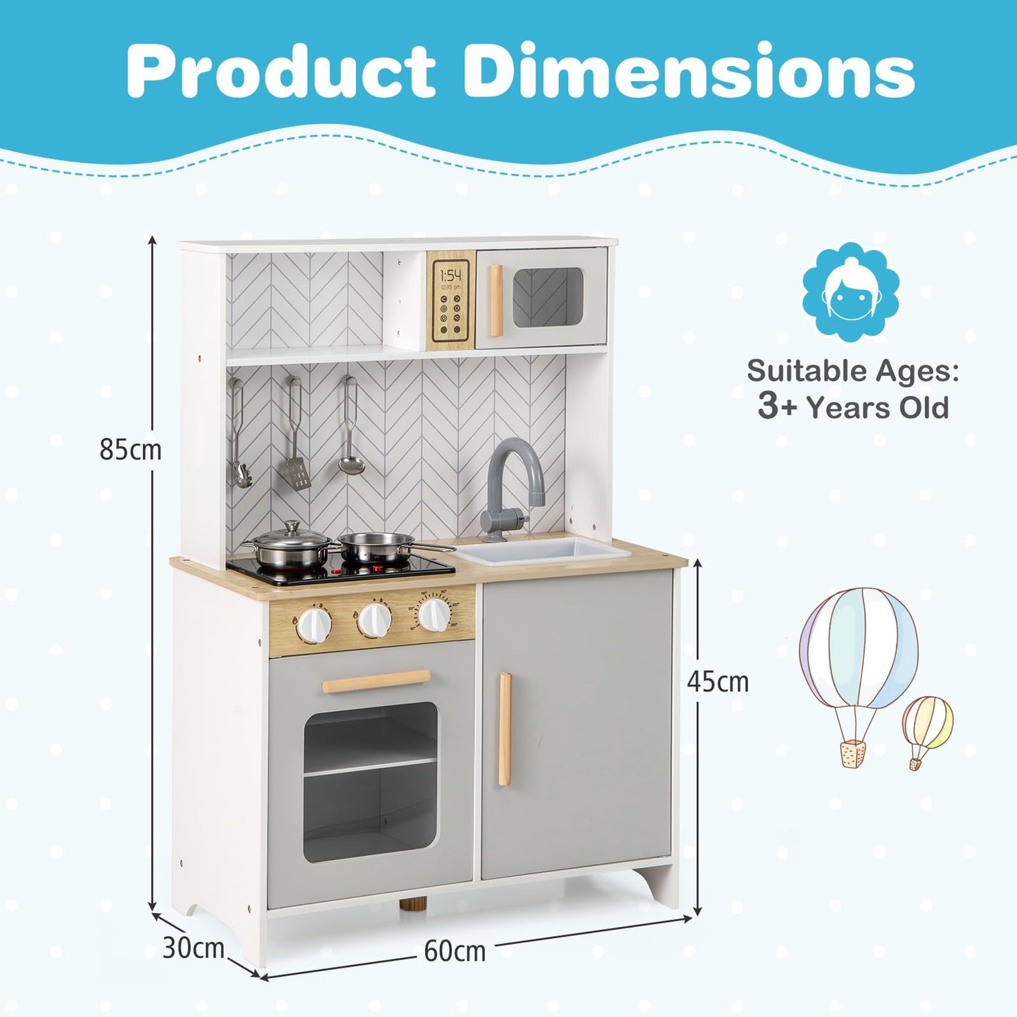 Kids Kitchen Playset with Lights and Sounds Stove Oven Sink Faucet Microwave