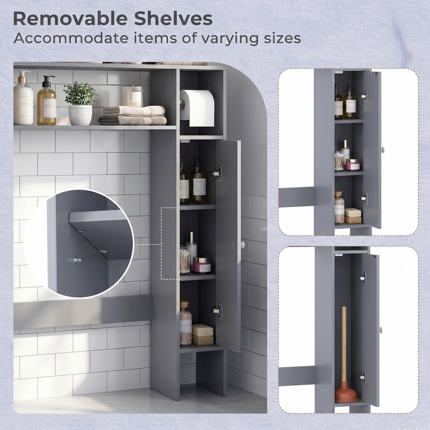 Over Toilet Storage Cabinet with Paper Holder and Removable Shelves for Bathroom
