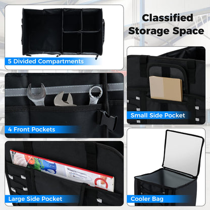 Car Trunk Organizer with Leakproof Cooler Bag and Adjustable Securing Straps
