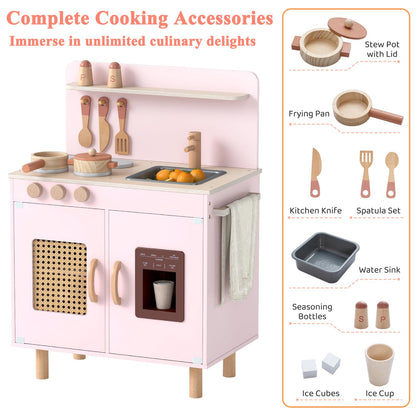 Play Kitchen for Kids with Realistic Ice Maker and Stove Cooking Toy Kitchen