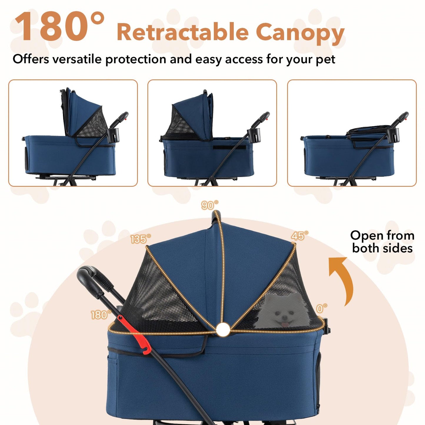 Double Pet Stroller, 4 Wheels Foldable Dog Pushchair Cat Buggy