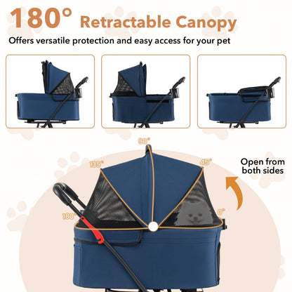 Double Pet Stroller, 4 Wheels Foldable Dog Pushchair Cat Buggy