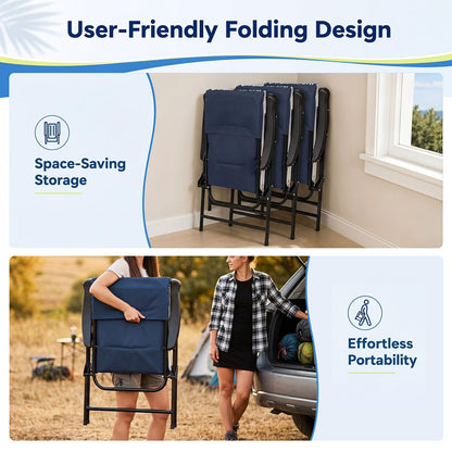 Set of 2 Foldable Beach Chairs, High Back Padded Camping Chairs