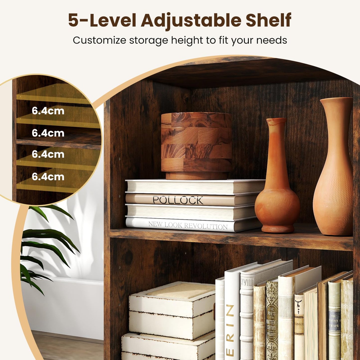 2-Cube Bookcase Floor Standing Open Bookshelf with 5-Position Adjustable Shelf