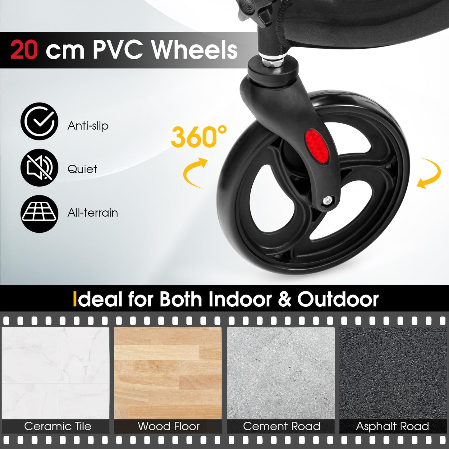 Folding Aluminum Rolling Walker with Zippered Storage Bag and Safe Dual Brake System