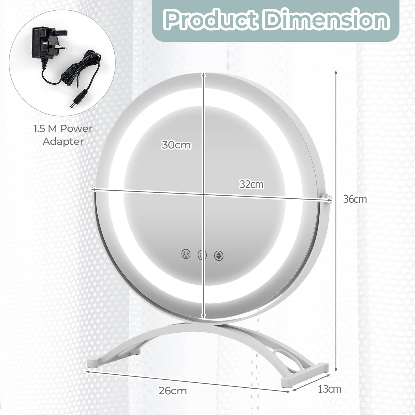 30 CM LED Lighted Round Makeup Vanity Mirror with Smart Touch Control