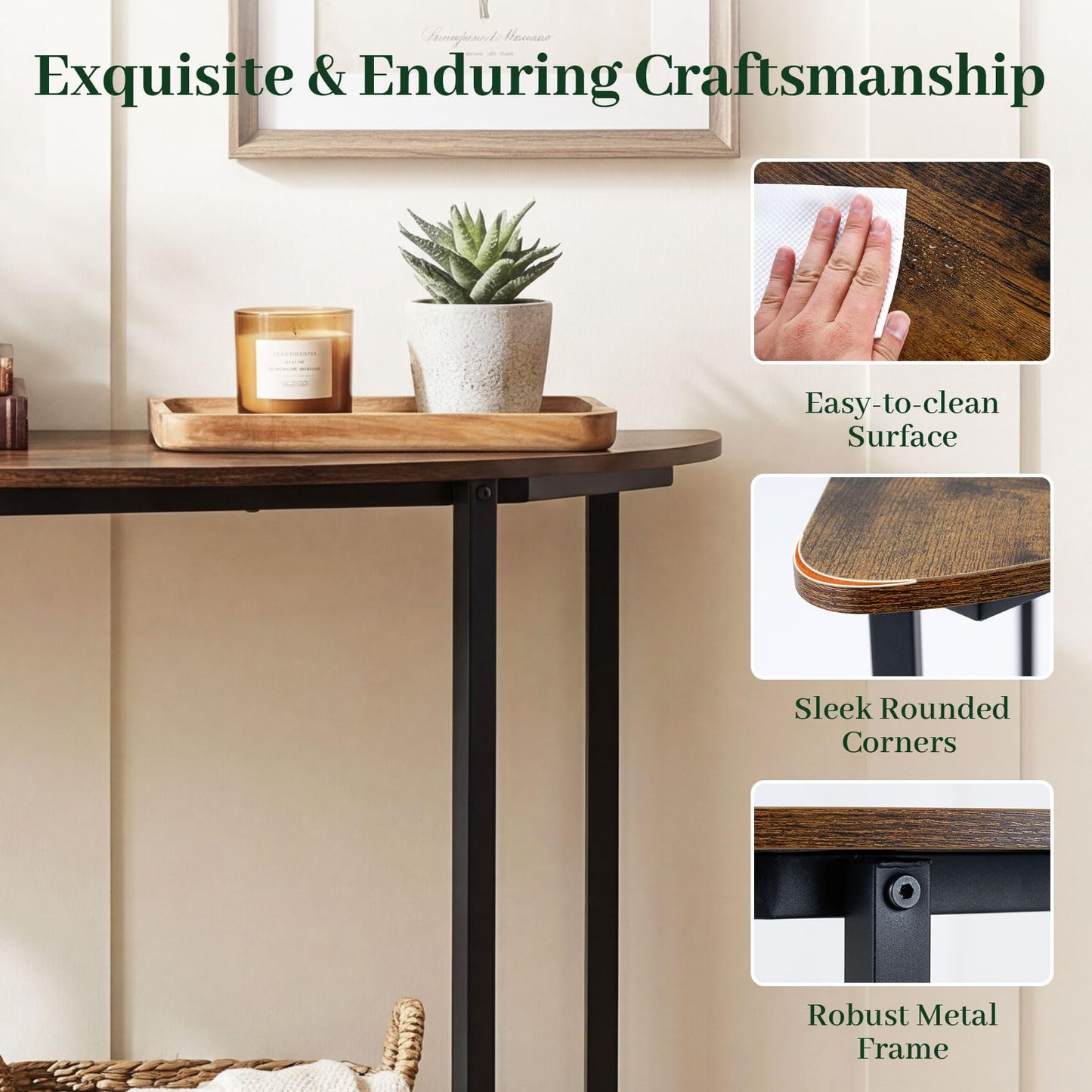 2-Tier Industrial Sofa Couch Table with Open Storage Shelf and Heavy-duty Metal Frame