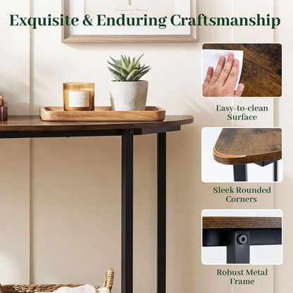 2-Tier Industrial Sofa Couch Table with Open Storage Shelf and Heavy-duty Metal Frame