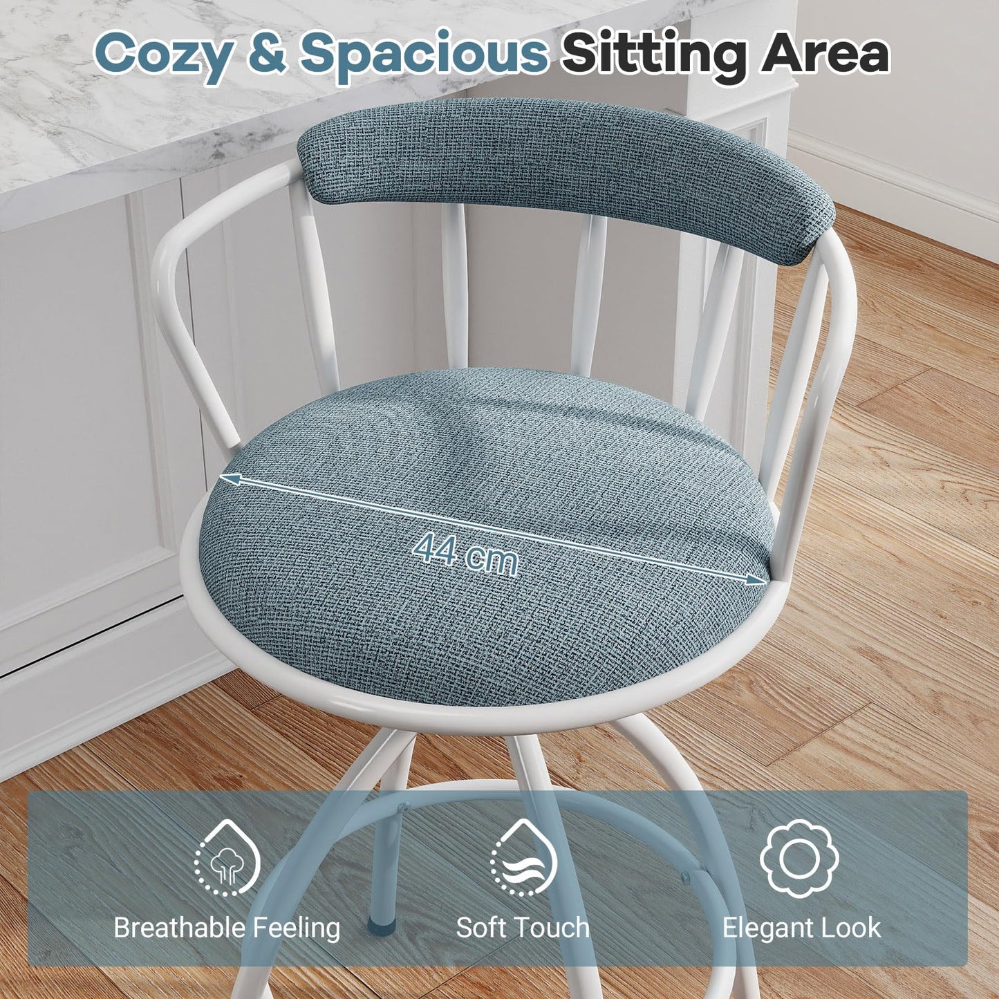 Counter Height Swivel Bar Stools Set of 2 Upholstered Barsools with Backrest