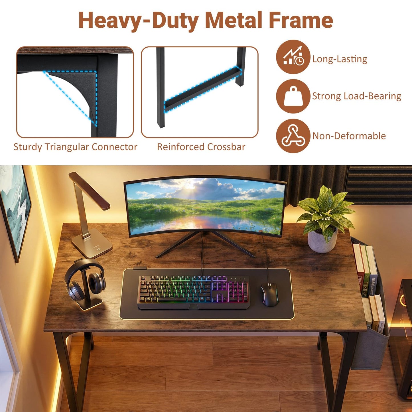 100 CM Computer Desk with Storage Bag and Hanging Hook