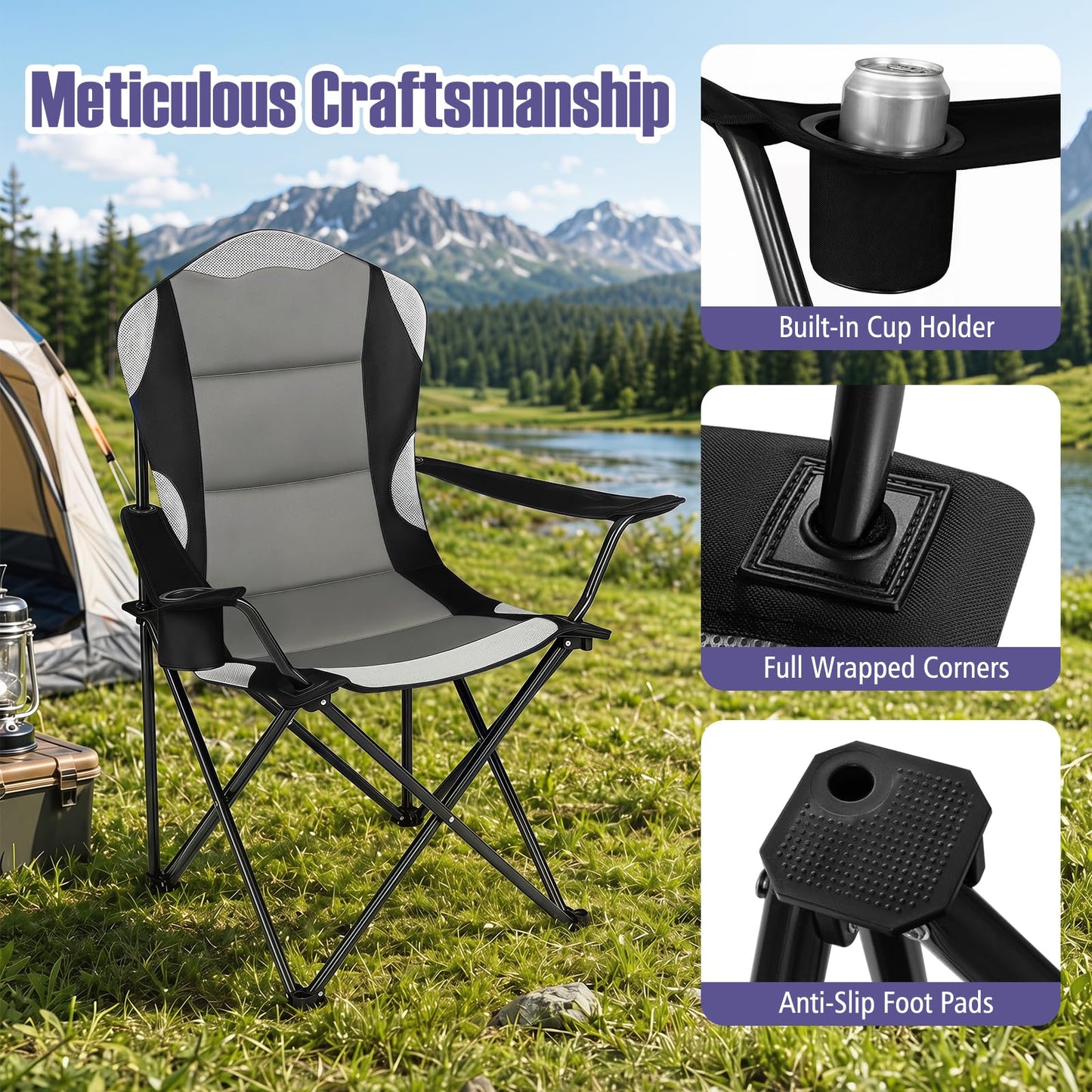 Pack Folding Camping Chair, Large Padded Chair