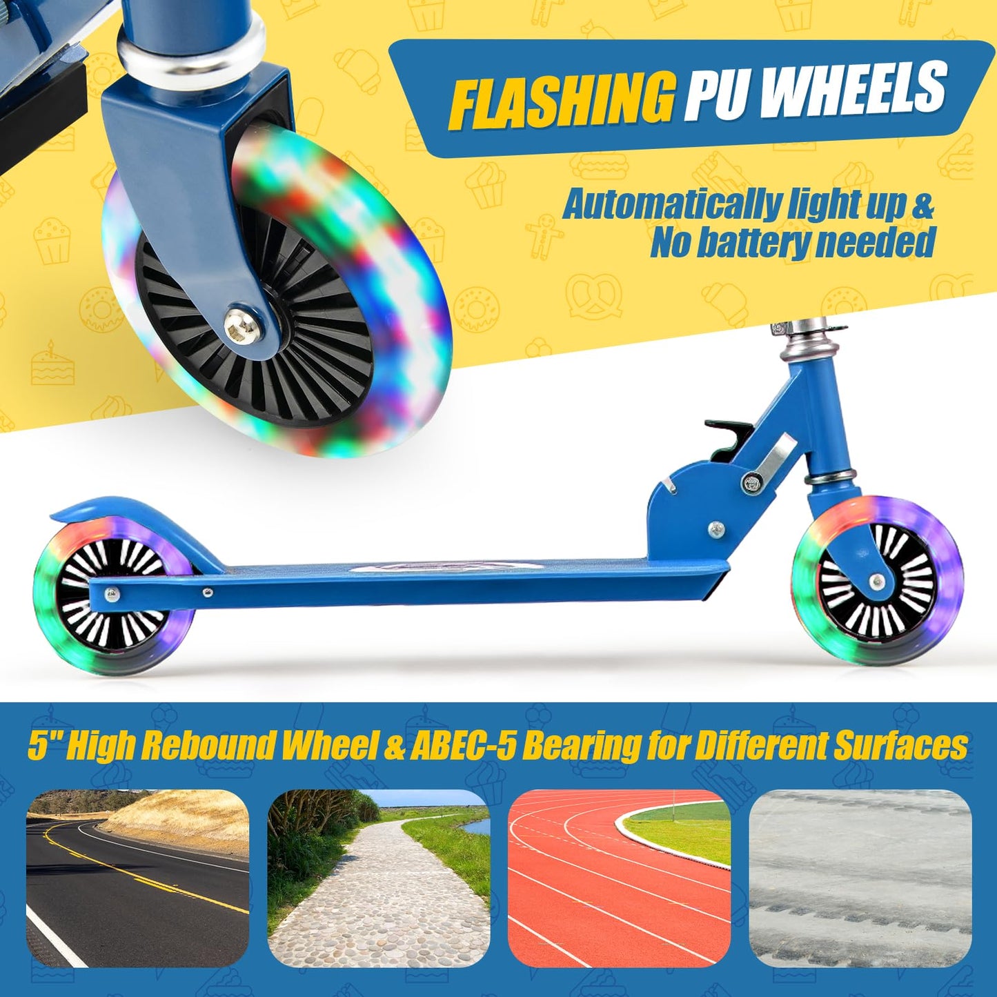 2-Wheel Foldable Kick Scooter with Light Up Wheels and Adjustable Handlebar