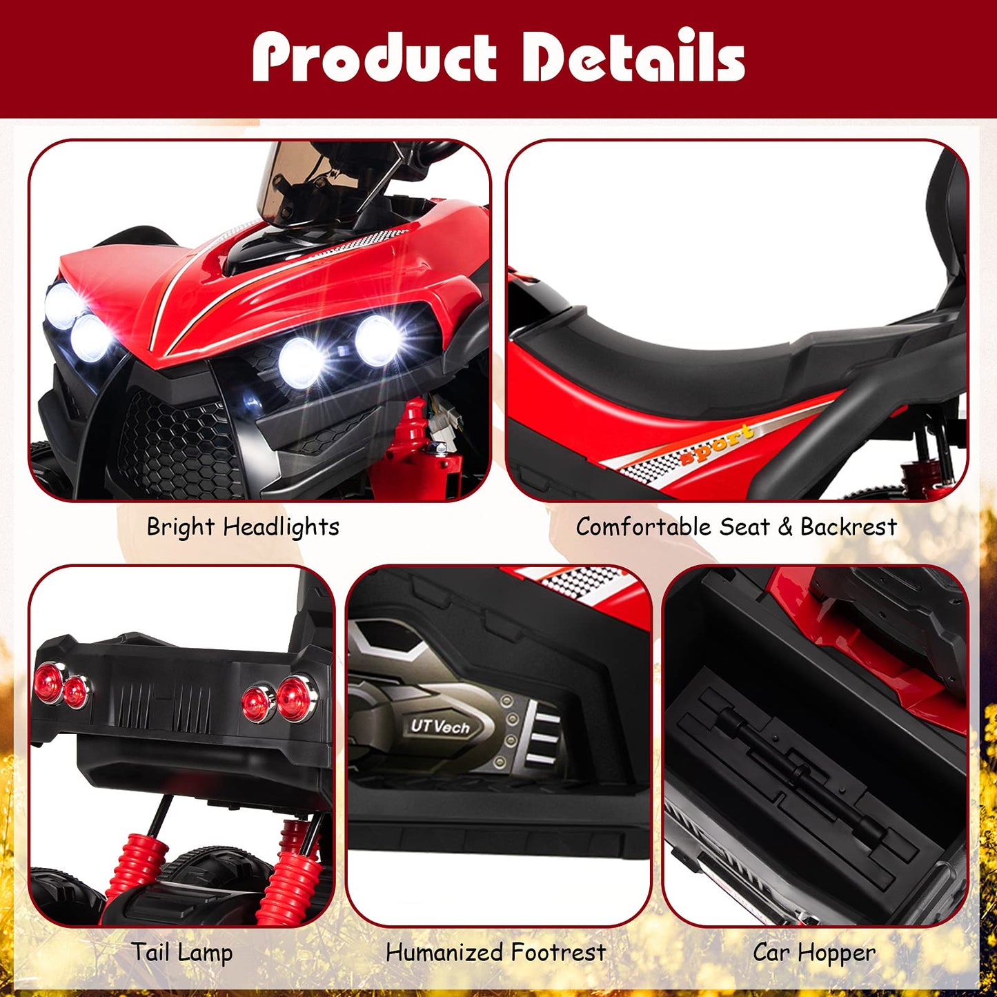 6 Wheels Kids Electric ATV with 4 Motors