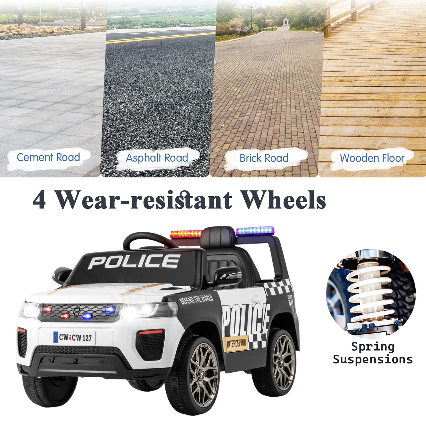 12V Kid Ride on Police Car with Remote Control for Children