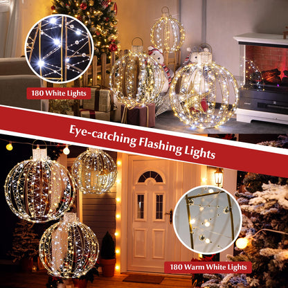 3 Pieces Christmas LED Ball Lights with 30 Cable Ties for Tree Lawn Garden