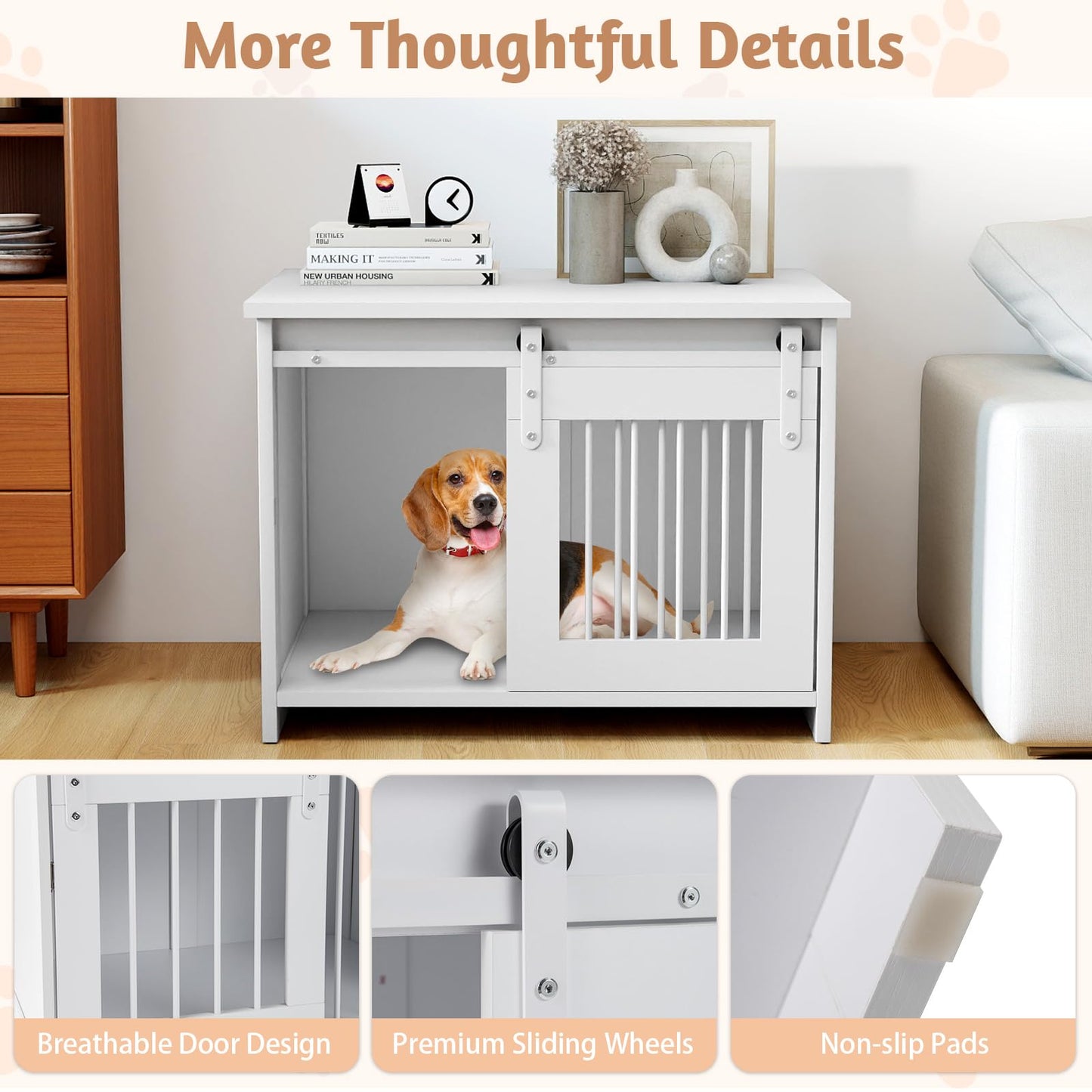 Modern Dog Crate Wooden Dog Cage with Wide Tabletop and Door