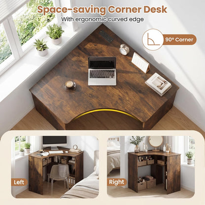 Charging Station and Storage Shelves, Space-Saving Wooden Gaming PC Laptop Table