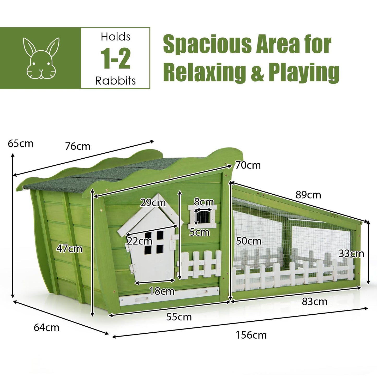 Outdoor Wooden Rabbit Hutch with Asphalt Roof