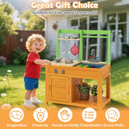 Wooden Kids Toy Kitchen with Realistic Stoves