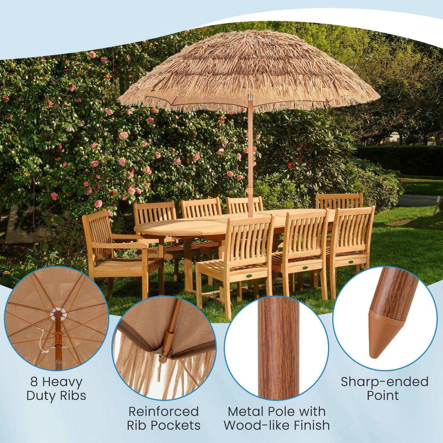 1.7m Garden Hawaii Parasol with Foldable Stand and Carry Bag