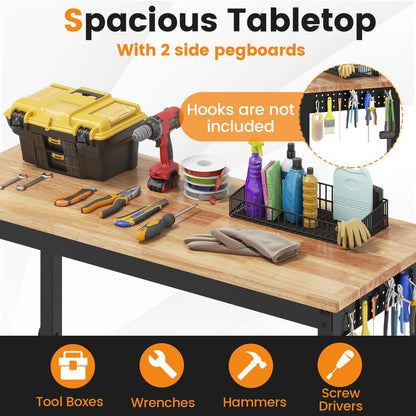 Adjustable Workbench with Wheels and Heavy-Duty Metal Frame