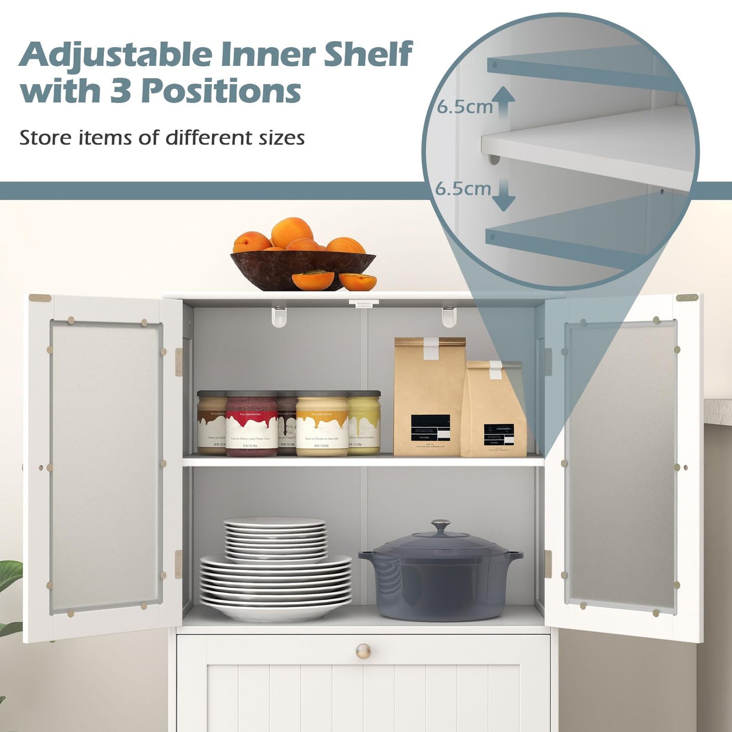 Freestanding Bathroom Storage Cabinet with 2 Frosted Tempered Glass Doors