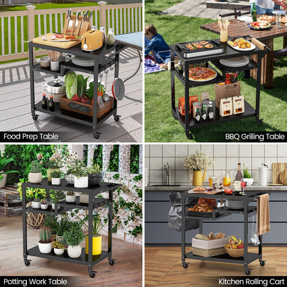 2 or 3 Shelf Movable Pizza Oven Table Stand with 4 Lockable Wheels