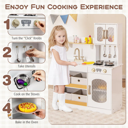 Kids Kitchen Playset Toy Play Kitchen with 4 Fabric Drawers for 3+ Years Old