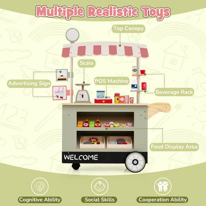 Kids Snacks and Sweets Food Cart Toy Cart Play Set with POS Machine