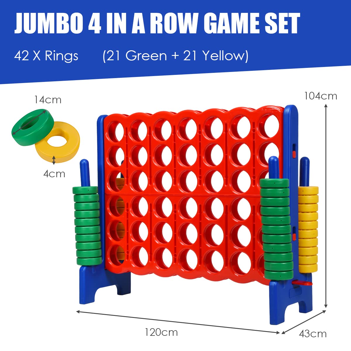 Giant Connect 4 with 42 Jumbo Rings & Quick-Release Slider