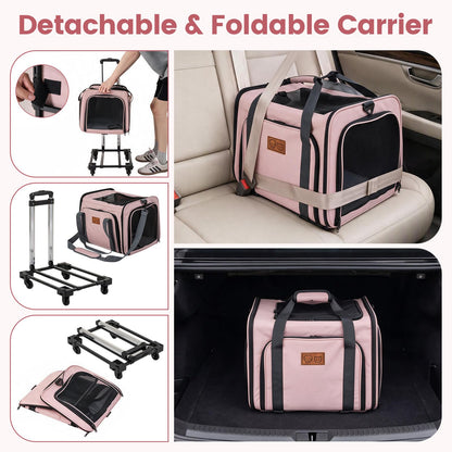 Rolling Cat Carrier with Wheels and Telescopic Handle