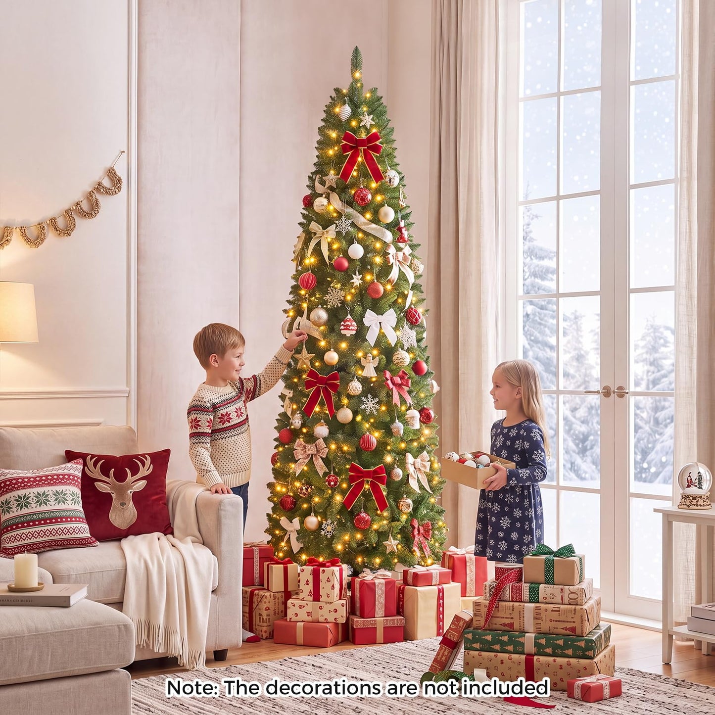 Hinged Pencil Xmas Tree with LED Lights, Foldable Metal Stand