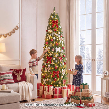 Hinged Pencil Xmas Tree with LED Lights, Foldable Metal Stand