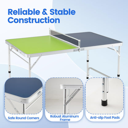 Foldable Mini Table Tennis Set with 2 Paddles and 3-Level Adjustable Height
