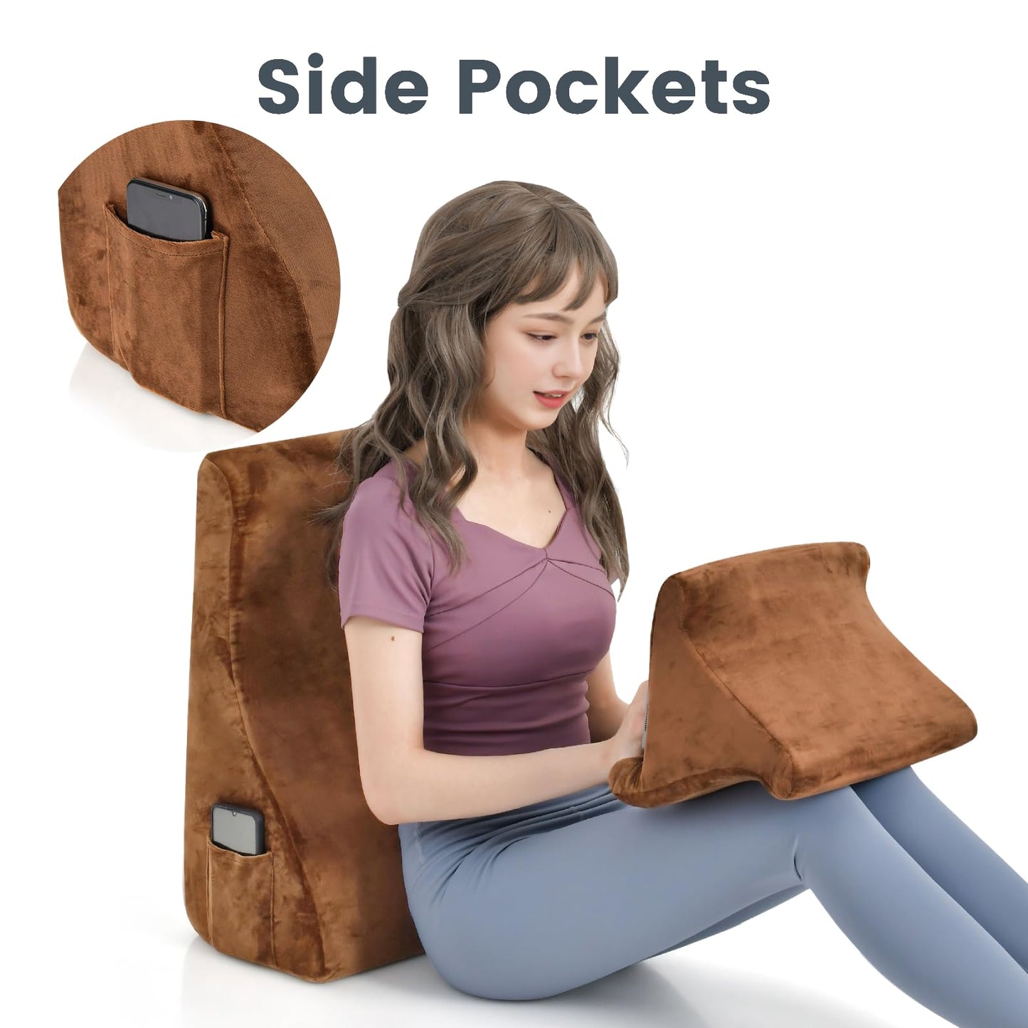 Wedge Pillow Set with Tablet Pillow Stand and SidePockets