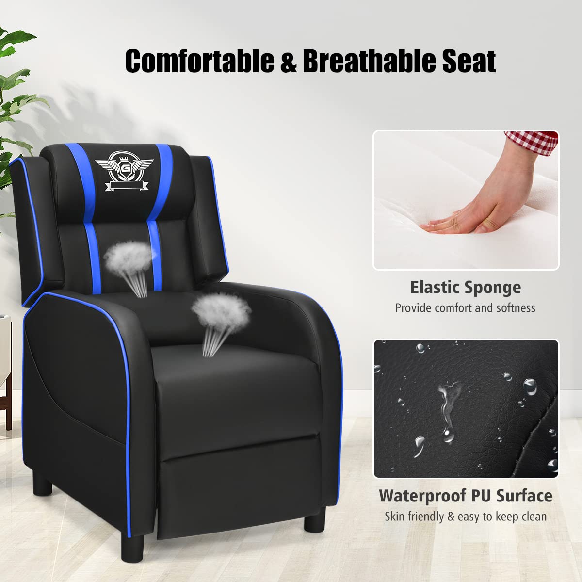 Adjustable Gaming Chair with Footrest Headrest and Lumbar Support