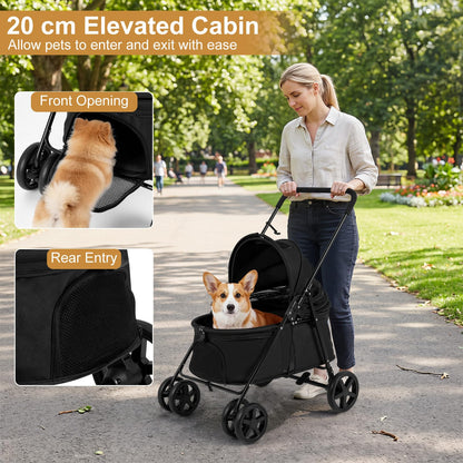 Pet Stroller, Foldable Dog Pushchair with 360°Swivel Wheels