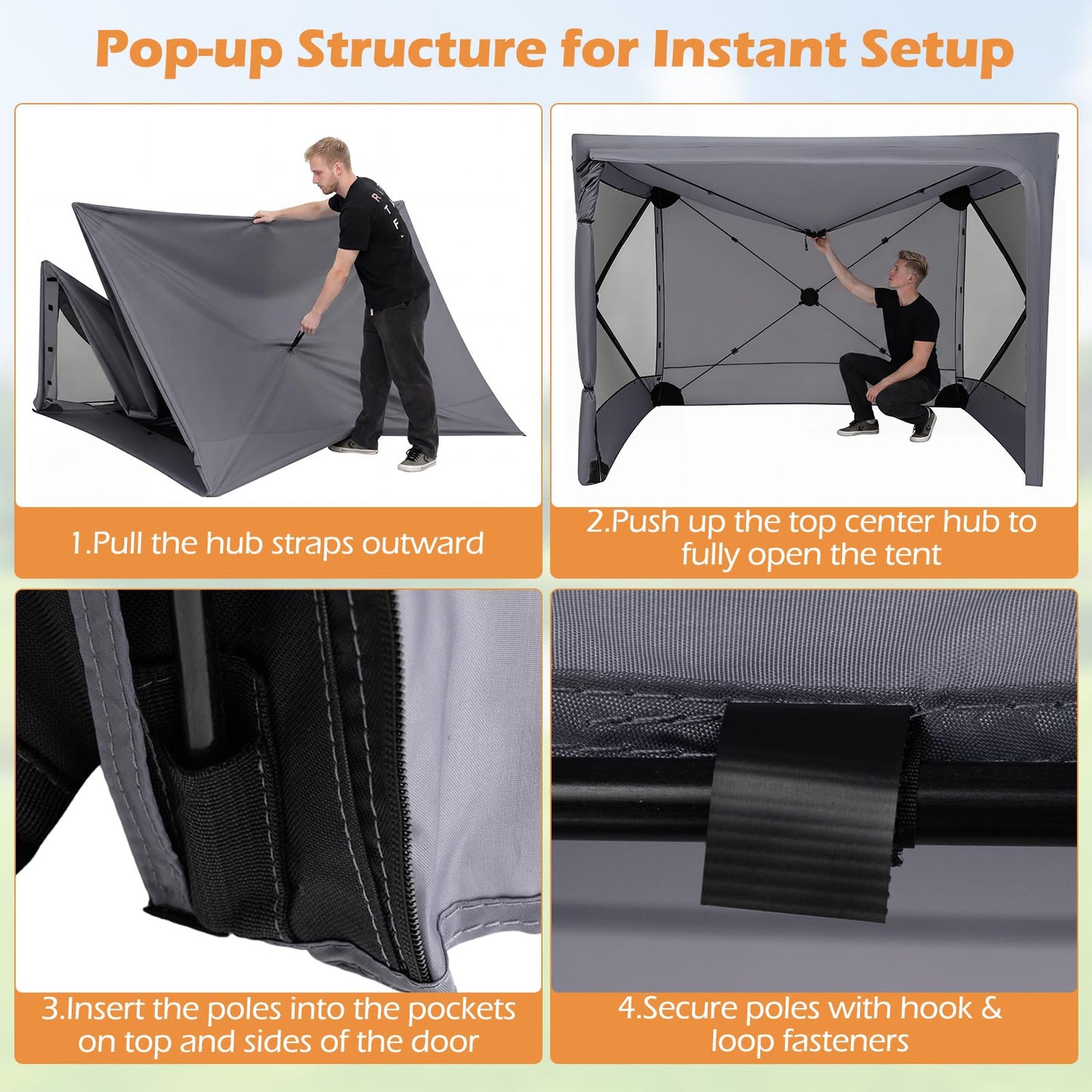 Pop Up Screened Gazebo, 4/6-Sided Instant Camping Shelter Tent with Bug-Proof Mesh Sidewalls
