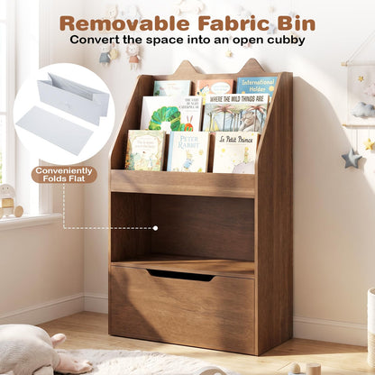 Kids Bookshelf, Wooden Children Bookcase with Drawer