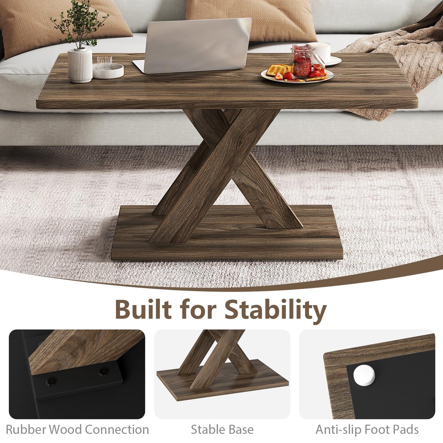 Farmhouse Coffee Table, Rectangle Cocktail Center Table Unit