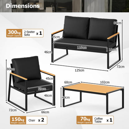 4 Pieces Patio Furniture Set with Thick Cushions for Backyard