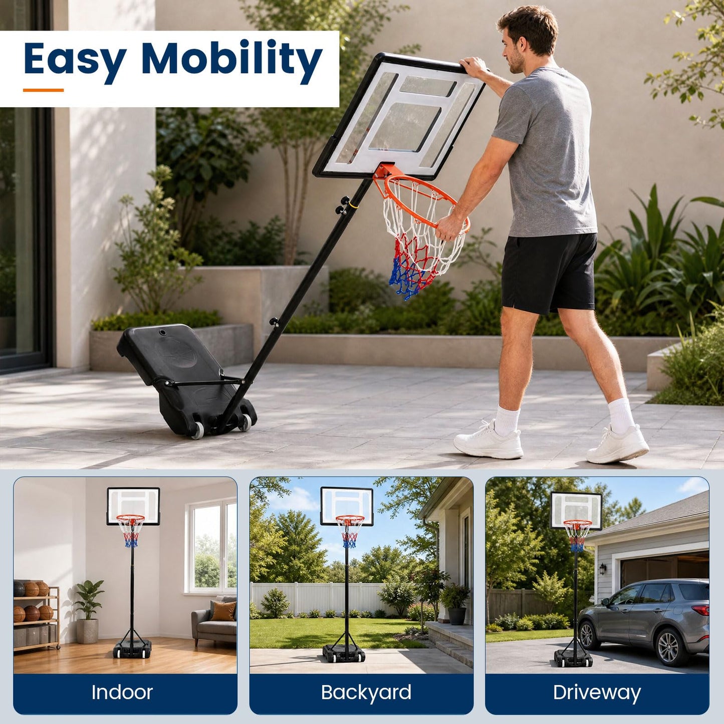 10FT Portable Basketball Hoop and Stand with Wheels
