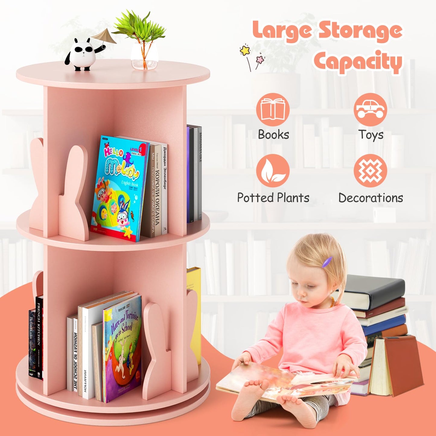 3 Tier 360° Rotating Bookcase with Bookends