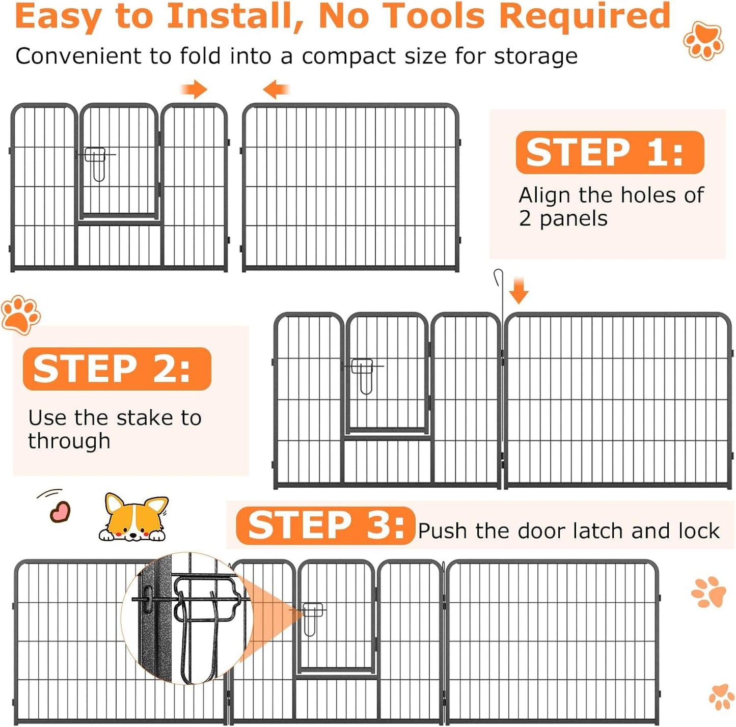 Dog Playpen - 8 Panel Metal Fence for Small Dogs