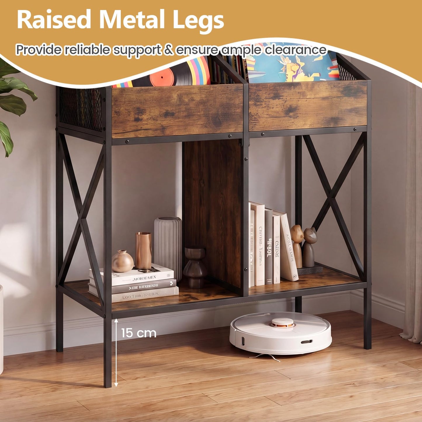 Record Player Stand, 2-Tier Turntable Stand End Side Table with 4 Display Shelves