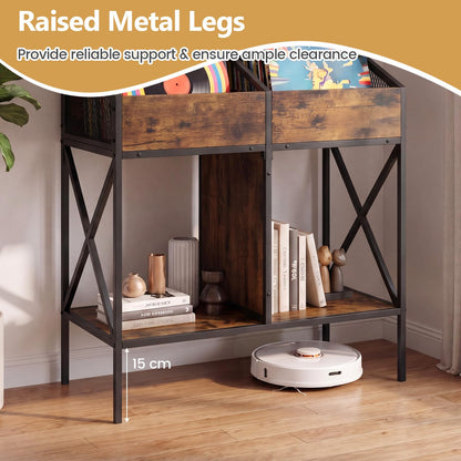Record Player Stand, 2-Tier Turntable Stand End Side Table with 4 Display Shelves