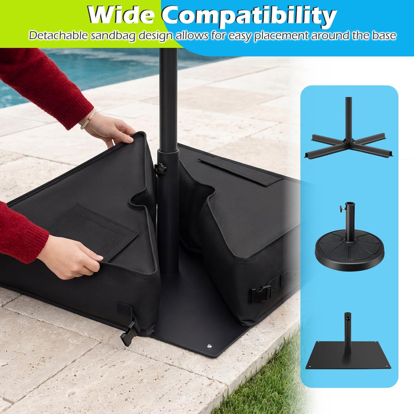 Parasol Base Weight Bag, 40KG Sand Fillable Umbrella Stand with 900D Oxford Sandbags