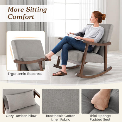 Nursery Rocking Accent Chair Rocker Armchair with Rubber Wood Armrests