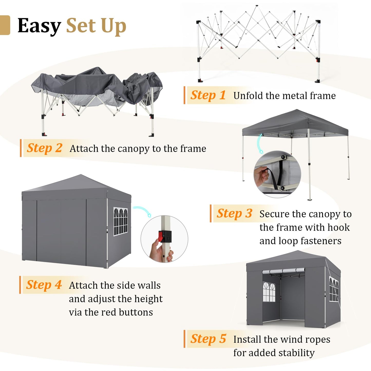 3m x 3m Pop Up Gazebo, Waterproof Outdoor Canopy Tent