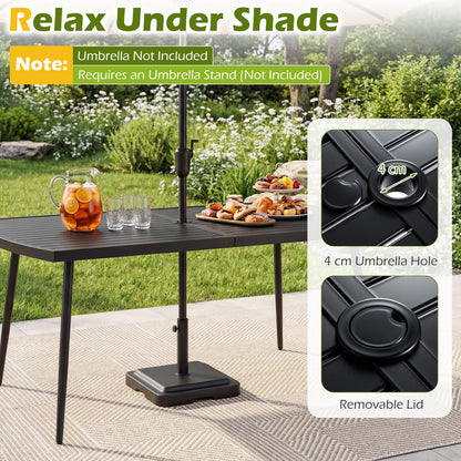 160 x 90cm Garden Table for 6, Outdoor Dining Table with 4cm Umbrella Hole